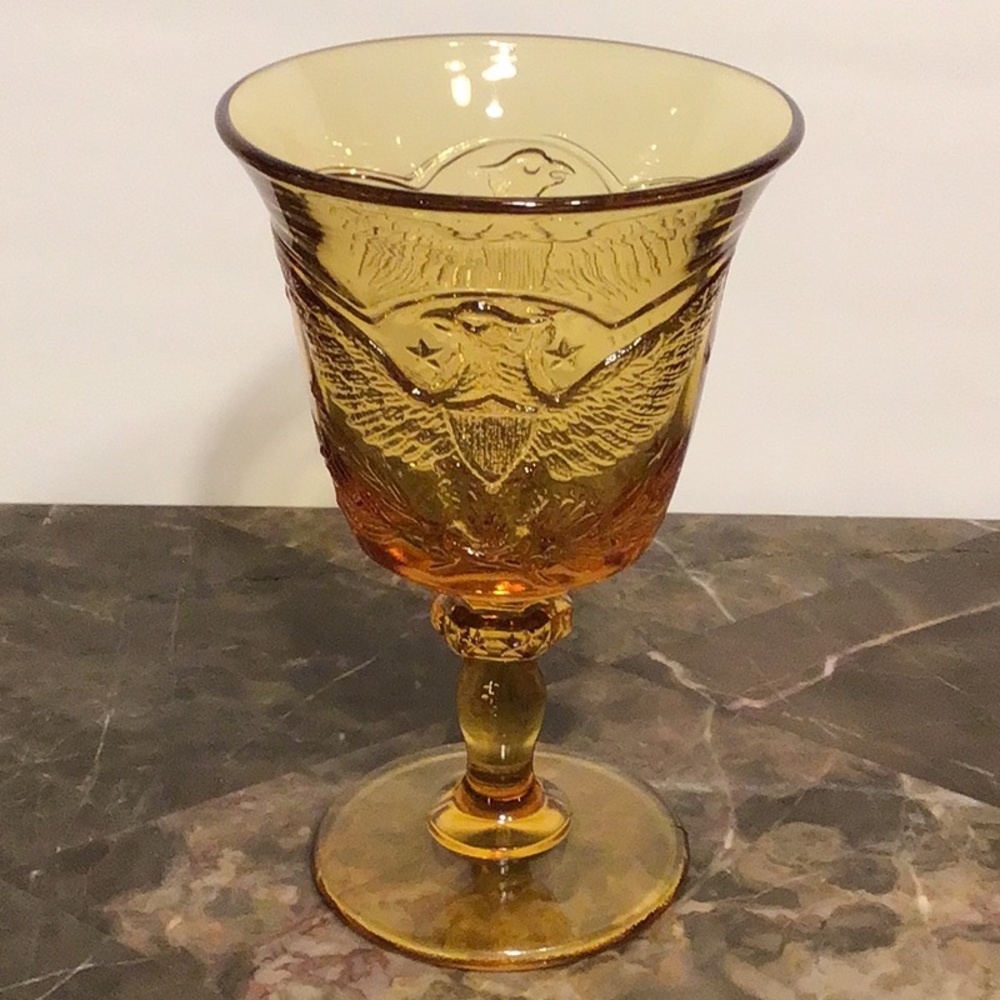 Vintage Amber Gold Footed Goblet, L.E. Smith Glass